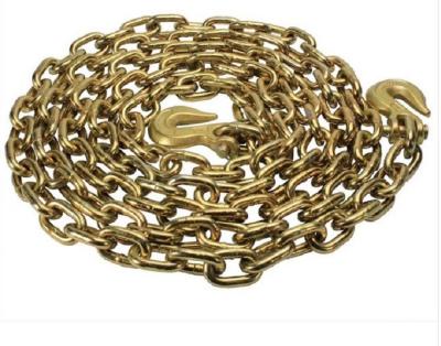 China Gold Galvanized Heavily Welded Transport Binder Heavy Duty Link Chain G70 With Hooks for sale