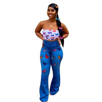 China Sexy Hot Style Women's Breathable Butterfly Embroidered Stretch Horn Jeans for sale