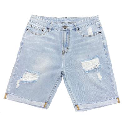 China Plus Size Light Blue Baggy With Holes Straight Mens Denim Shorts for sale