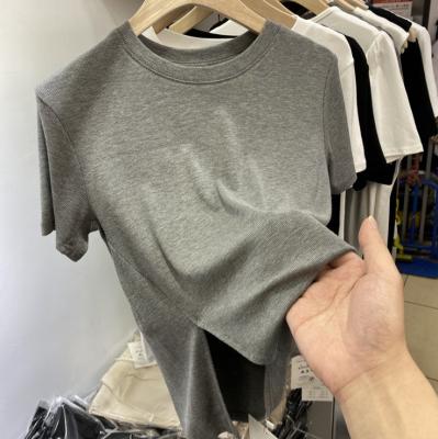 China Plus size threaded short sleeve t-shirt for women summer design sense the new under half sectioned sleeve women's blouse for sale