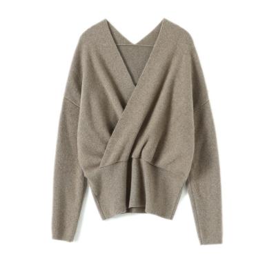 China New Design Solid Color Cashmere Elegant V-Neckline Loose Women Jumper Sweater Anti-pilling Pullover Sweater for sale