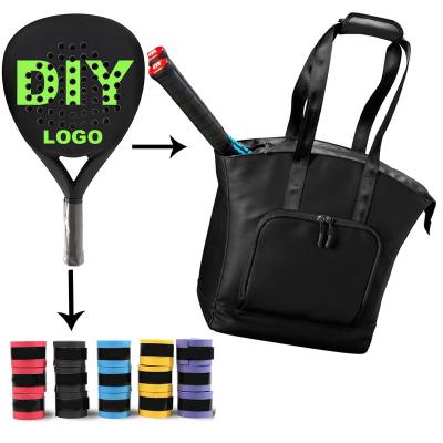 China Hot Selling New Design Carbon Fiber Paddle Racket Carbon Fiber Padel Bag and Overgrip Set for sale