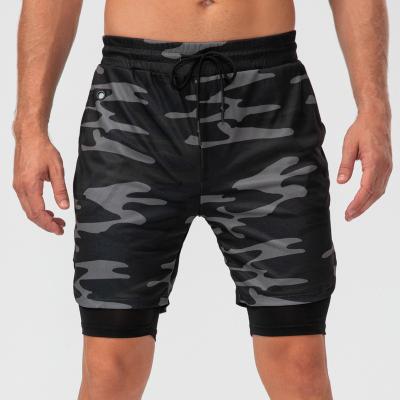 China QUICK DRY Loose 2 In 1 Gym Training Sports Camouflage Mesh Mens Stretch Shorts High Quality Active Breathable for sale