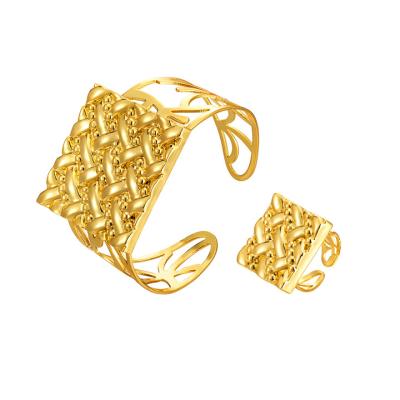 China 2021 Fashion Trendy Jewelry Women's High Quality Jewelry Italy Gold Party Gift Jewelry Bracelet And Ring Sets Duba for sale