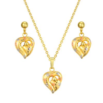 China Factory Direct 2021 Fashion TRENDY Gold Plated Three Colous Pendant Earring and Chain Sets Weddings Party for sale