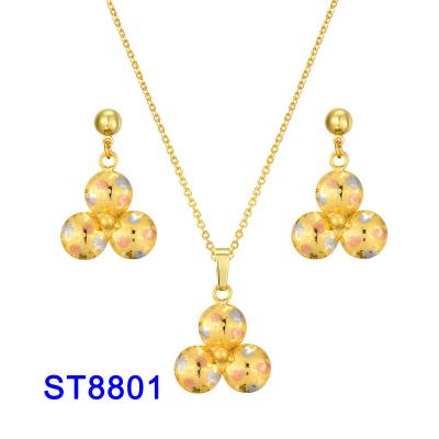 China 2021 Fashion TRENDY Factory Direct Gold Plated Tri Colors Drop Earring And Chain For Girls Sets Womem Gift for sale