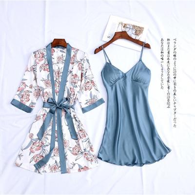 China YJC4005 Printed Real Ribbon Chest Pad Home Suspenders Pajamas Skirt Lace Vest Shorts Nightgown two-Piece Set For Women for sale