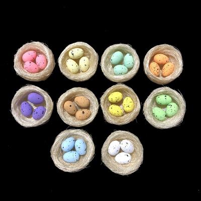 China Colorful Bird's Nest 6cm Bird's Nest in Hemp Silk and Styrofoam DIY Easter Accessories Expandable Handmade Holiday Egg Bird and Hemp Egg Bird Decoration for sale