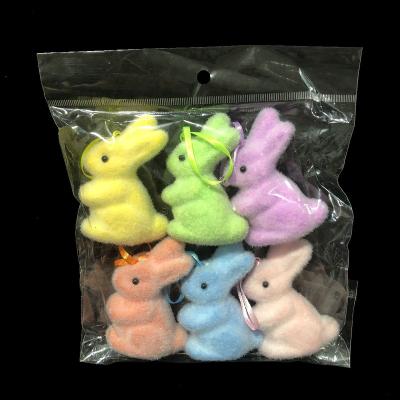 China Polystyrene Easter Decorations 6PCS Expandable Colorful Plush Foam Rabbit With Rope Pendant for sale