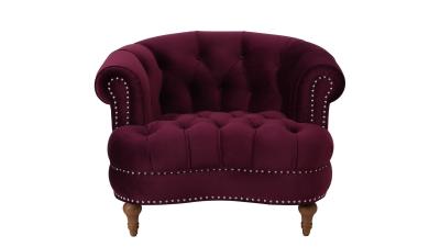 China Elegant rosa tufted accent chair burgundy wing armrest chair with velvet fabric for sale