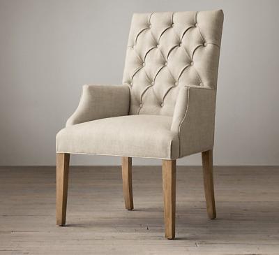 China Event tufted linen chair with nails resturant rental furniture chair with comfortable upholstery wooden armrest chair for sale