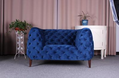 China Event button tufted  back wooden sofa living room upholstery sofa with armrest navy blue velvet single sofa for sale