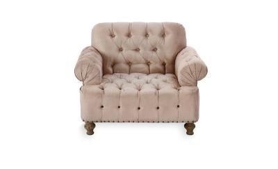 China Pink velvet fabric nice design single wedding sofa event rental wooden furniture sofa armrest wing sofa for sale