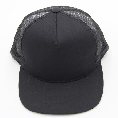 China Custom 5 Panel Mesh Sports Cap COMMON Rope Foam Trucker Hat Black With Embossed Logo for sale