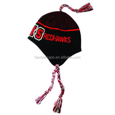 China Winter JOINT custom hats knitted beanie hat jacquard beanie earflap tassel hat for sale