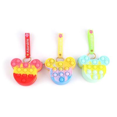 China Other New Snap Silicone Push Bubble Noises Stir To Toy Coin Purse Pendant Cartoon Kawaii Simple Dimple Wallet Bag For Kid Gift for sale