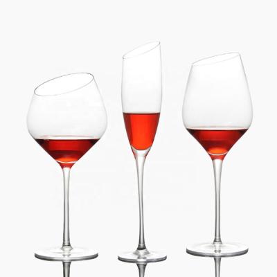 China Oblique drinking tumbler Crystal Red Wine Glasses from Rim Wine Drinking Glasses Ware of red wine wholesaler for sale