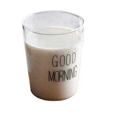 China High Sustainable Borosilicate Milk Hello Milk Juice Water Smoothie Container Glass Cup for sale