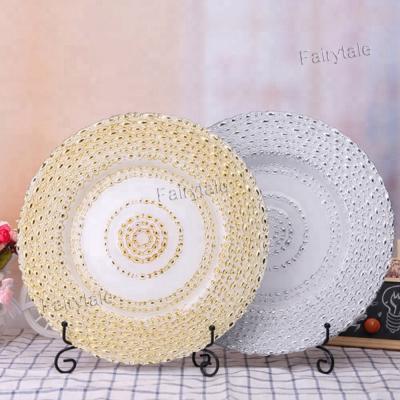 China Cheap Sustainable Luxury Gold Silver Wedding Lace Charger Glass Dish for sale