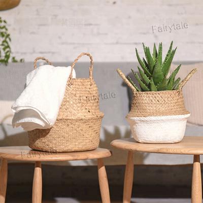 China 100% Hand - Woven Natural Basket Straw Beach Bag Woven Craft Tote Small Rattan Seagrass Straw Weave Belly Handbag for sale