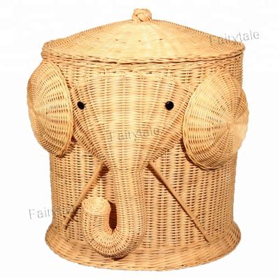 China Hand & Elephant Decoration Toy Rattan Hand Woven Elephant Woven Laundry Basket for sale