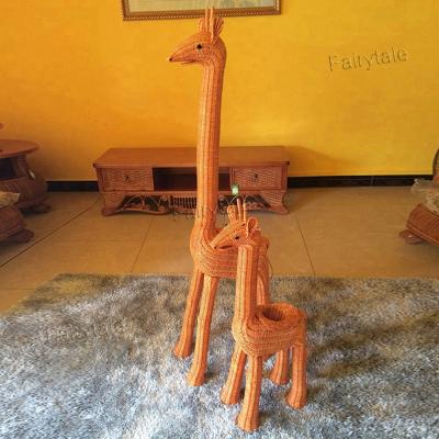 China Hand - Woven Decoration Crafts Deer Floor Home Decor Popular Rattan Tall Animal Flower Stand for sale