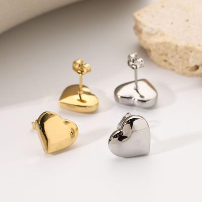 China FASHIONABLE Wholesale Minimalist Gold Plated Stainless Steel Earring Jewelry Smooth Heart Stud Earring For Women for sale