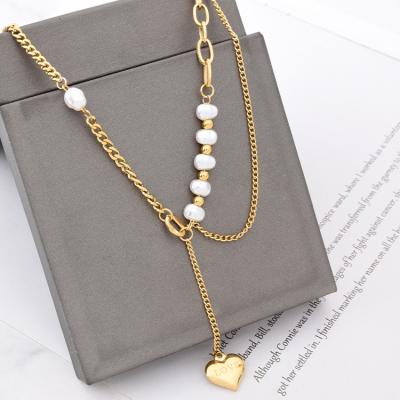 China Trendy Trendy Pearl Gold Plated Necklace Heart Love Stainless Steel Women Necklace Jewelry for sale