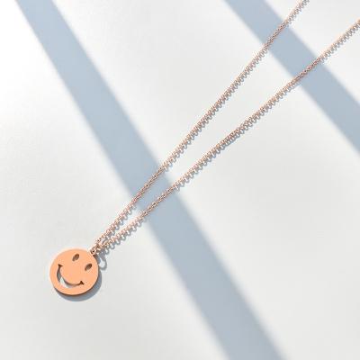 China Stainless Steel Smiley Pendant Necklace Fashion Rose Gold Plated Sweater Chain French TRENDY Necklace Women for sale