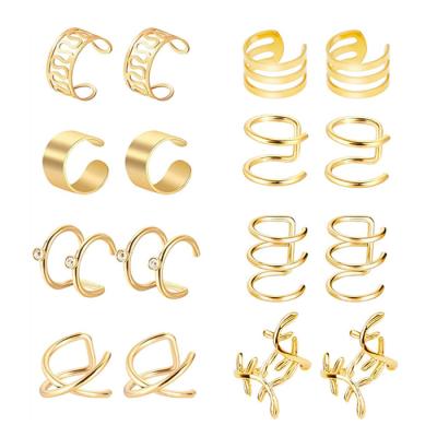 China FASHIONABLE Wholesale 8 Pairs Gold Plated Stainless Steel Non Piercing Earrings Clips Circle Ear Cuff Earring for sale