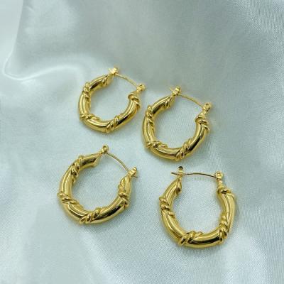 China New Design Fashion 18K Trendy Twist Stainless Steel Gold Plated Circle Earring Jewelry For Women for sale