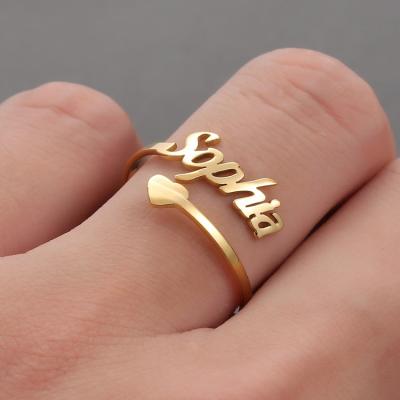 China TRENDY Birthday Gift Stainless Steel Ring Adjustable Personalized Letter Heart Custom Name Ring Wedding for sale