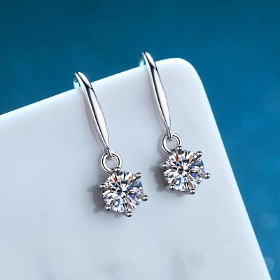 China Hot Sale FASHIONABLE 925 Sterling Silver Earrings Shiny Moissan six forks Diamond Earrings Jewelry for sale