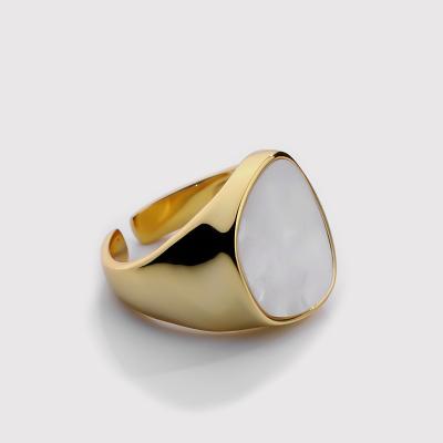 China FASHIONABLE Gold White Shell 925 Sterling Silver Open Ring Vintage Temperament Jewelry for sale