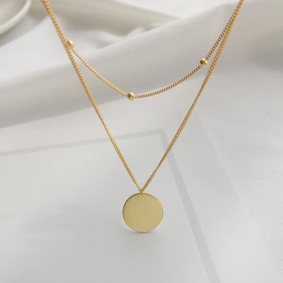 China TRENDY Fashion Simple Gold Plated 925 Sterling Silver Necklace Women Shiny Round Multi Layered Necklace for sale