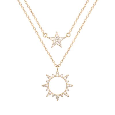 China New Design Fashion 925 Silver Creative Necklace Fashion Star Sun Double Layered Necklace for sale