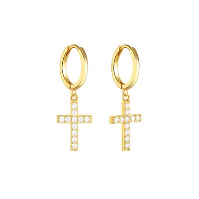 China Geometric Diamond 925 Sterling Silver Cross Earrings Thin Layer Gold New Delicacy Trendy Trendy for sale