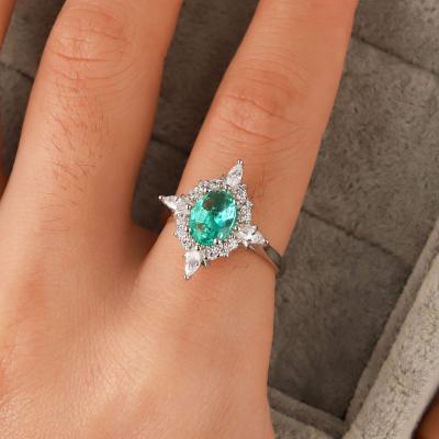 China Fashion 925 Sterling Silver Rings Woman Statement Green European Gemstone Emerald Ring Jewelry for sale