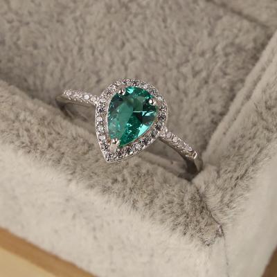 China Classical High Quality Green Gemstone Rings Ins Style Classic Party Drop 925 Sterling Silver Ring Women Girls Jewelry For for sale