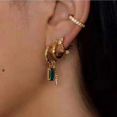 China Fashion TRENDY European Style Simple Green Agate Zircon Tassel Jade Earrings for sale