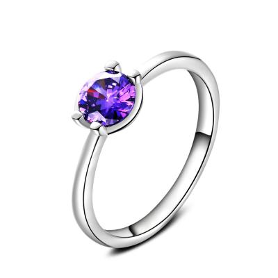 China FASHIONABLE European Simple Copper Inlay Purple Zircon Ladies Amethyst Ring for sale