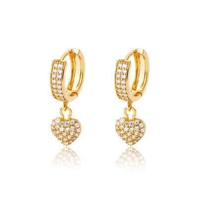 China Hot Selling Drop Women FASHIONABLE Diamond Hoop Earrings Korean Trendy Gold Plated Heart Shaped Zircon Earring for sale