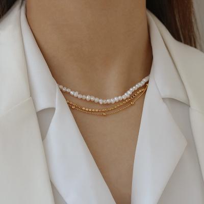 China FASHIONABLE Tasty 18k Gold Choker Beaded Necklace Women Retro Layered Natural Pearl Multi Bead Necklace for sale