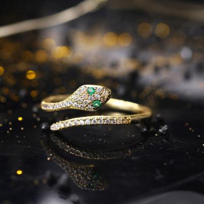 China New Trendy Adjustable Hiphop Women's Bling Ring Jewelry Hiphop Diamonds Gold-Plated Snake Rings For Party for sale