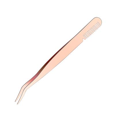 China Eyebrow Lash Design Beauty The New Factory Stainless Steel Eyelash Clip Rose Gold Eyebrow Comb Tweezers for sale