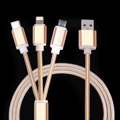 China sustainable & Quick Charging 2.4A USB Fast Charging Micro Type C Cable Nylon Braided 3 In 1 Multi USB Phone Charger Cord for sale