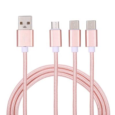 China sustainable & Quick Charging 3 In 1 2.4A Micro USB Type C Cable Fast Charging Nylon Braided Charger Lead For Cell Phones Tablets Android Smartphones for sale