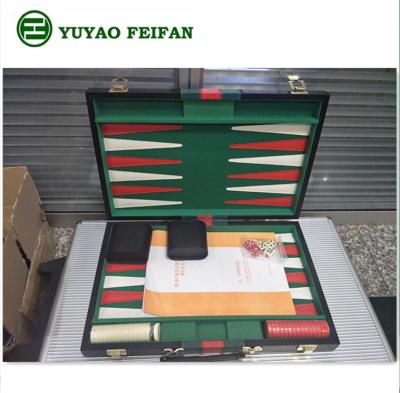 China MDF wood+pu leather + velvet; Custom wholesale cheap custom made leather backgammon board game set for sale