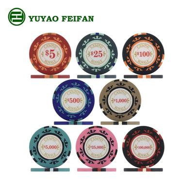 China 100% Clay Poker Chips with denomination stickers for sale