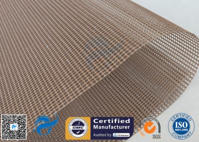 China Brown PTFE Coated Fiberglass Mesh Fabric 580G 4x4MM High Strength Conveyor Belt for sale